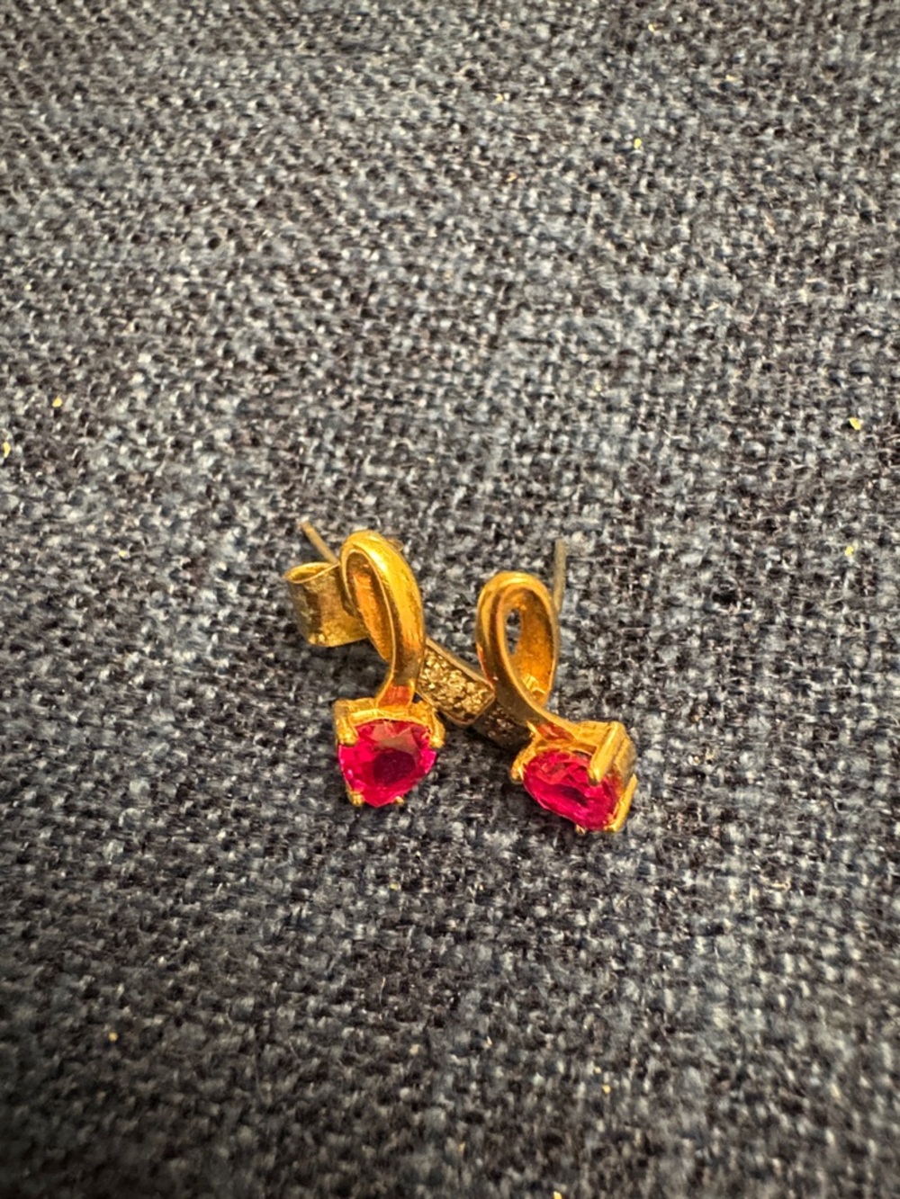 Gold Heart Pink Crystal Drop Stud Earrings - Women Jewelry
